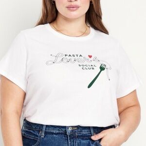 Old Navy Everywear Cotton Pasta Lover’s Social Club Crop White Tee